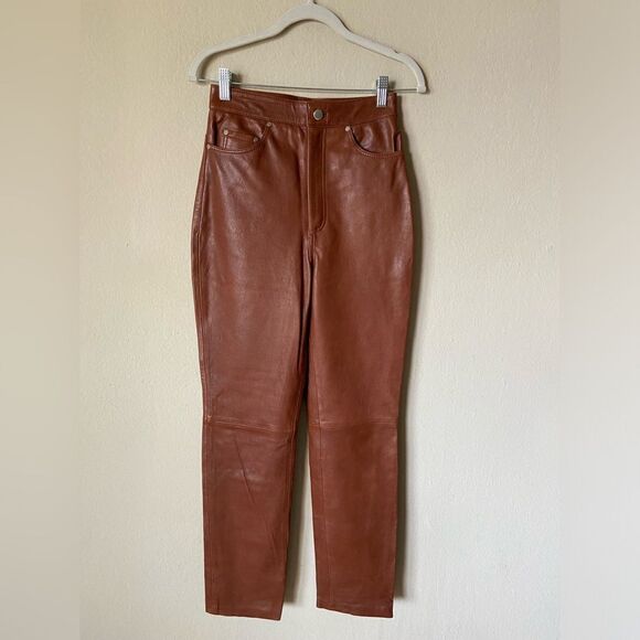 Lpa Leather Brown Pants Straight Leg High Waisted Size XS - Picture 5 of 10